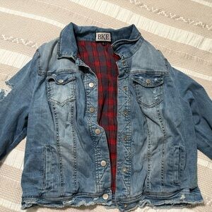 BKE Denim Jacket with Red Plaid Interior